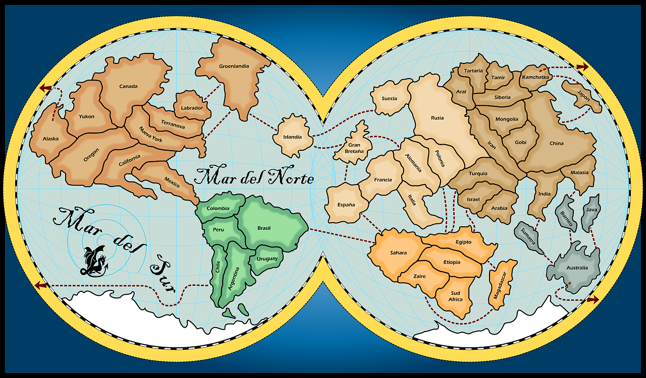 map, world, continents