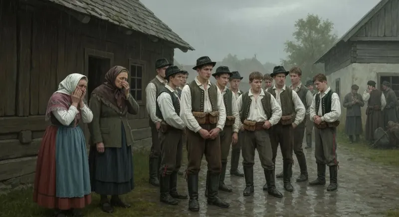 Chlapci naši, smutnie časy nastali, keď nás všetkých na tú vojnu zobrali. Aj tí naši rodičovia plakali, že nás darmo dvadsať rôčkov chovali.