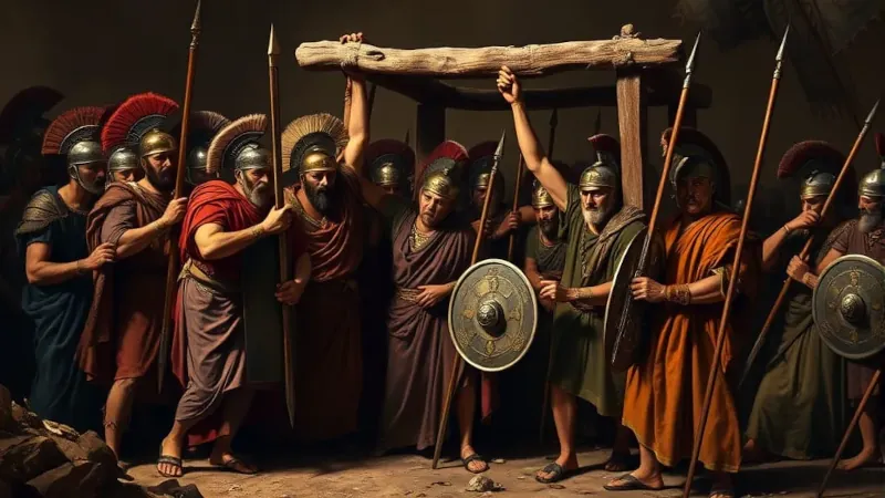 Keď Samniti obkľúčili rímske vojsko, kládli si ako podmienku za jeho prepustenie, že Rimania zložia zbrane a na dôkaz potupy prejdú popod chomút. Hrdí konzuli to odmietali, no vtom energicky zasiahol legát Lucius Lentalus a pripomenul im, že v záujme vlasti musia byť pripravení na akékoľvek obete, hoci aj strpieť potupu. Keď život a nezávislosť Ríma závisia od tohto vojska, je nutné ho zachrániť. A to akýmikoľvek prostriedkami, hoci neslávnymi. A tak sa aj stalo.