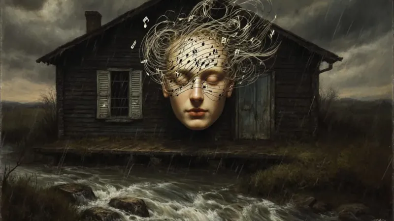 Ó hlava, opantaná hudbou, nikdy ani chvíľa ticha - vietor v komíne, vietor, ktorým sa okenice trasú, hebký, antifonický hovor rozvodneného potoka, nikdy ani chvíľa ticha; dych dažďa na skle a v ríne zvuk jeho hlasu.