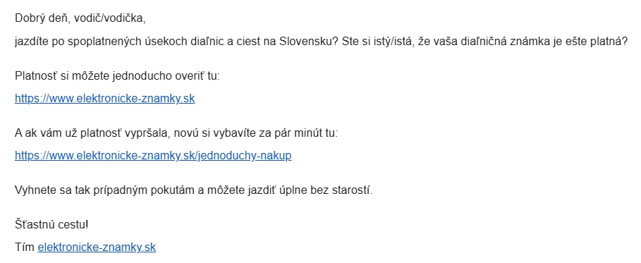 text emailu