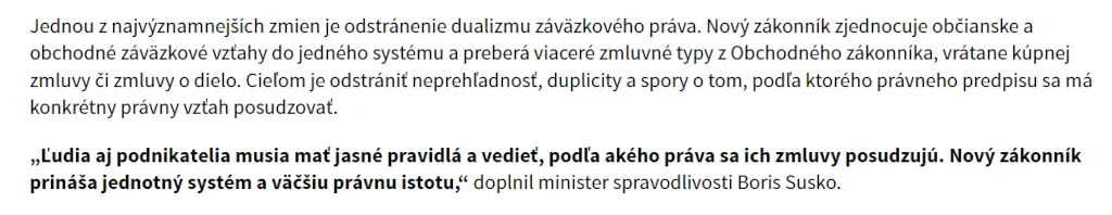 AM: Text about changes in Slovak commercial law, quoting Boris Susko.
