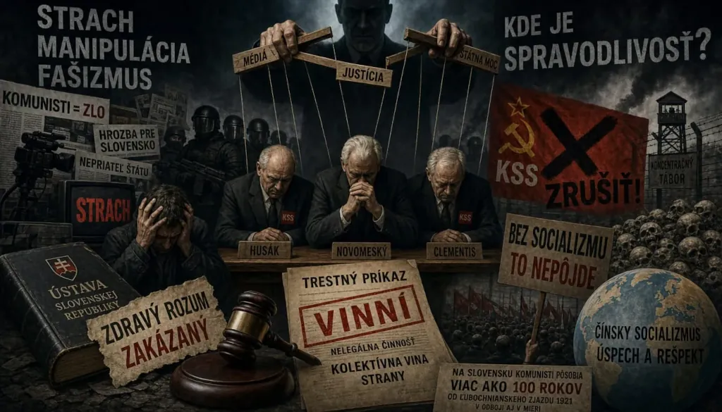 Politici ovládaní bábkovodičom, symbol strachu, manipulácie a totality.